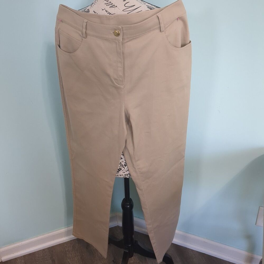 St John Sport by Marie Gray Pants Women's 8 Tan Cotton Stretch High Rise Slacks